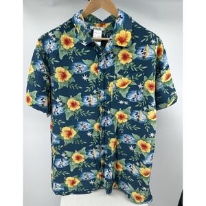 Disney Parks Shirt Mens XL‎ Hawaiian Mickey Mouse Blue Button Up Rayon